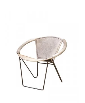 FAUTEUIL VACHE GRISE ARCEAU METAL 3 FAUTEUIL VACHE GRISE ARCEAU METAL