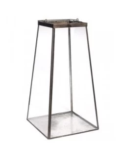 LANTERNE VERRE BASE FEUILLE METAL