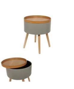 Table D'appoint Coffre Rond Gris