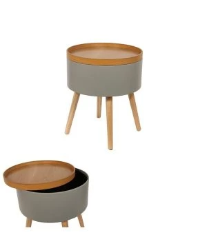 Table D'appoint Coffre Rond Gris 3 Table D'appoint Coffre Rond Gris